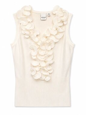 NWT! VILA Off White Ruffle Appliqué Sleeveless Knit Top New with tags
